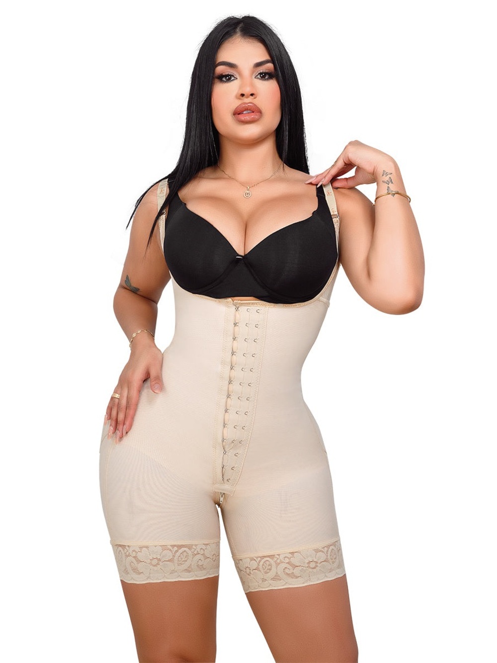 Faja forma tu cuerpo Lace-Trim Shapewear Bodysuit with Front Hook Closure